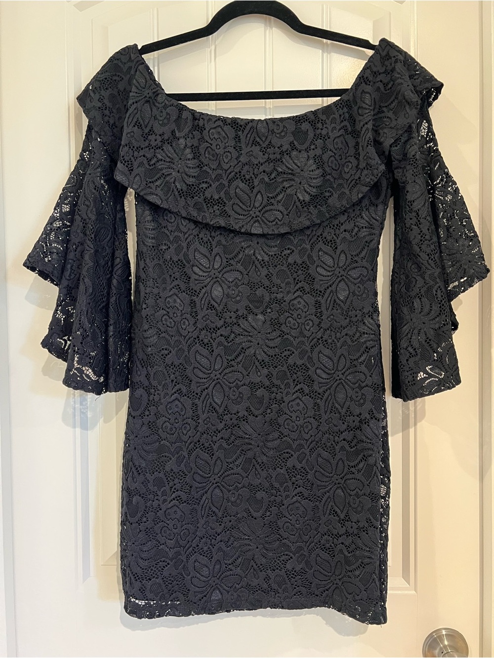 2 in 1 Off-Shoulder Black Lace Mini Dress